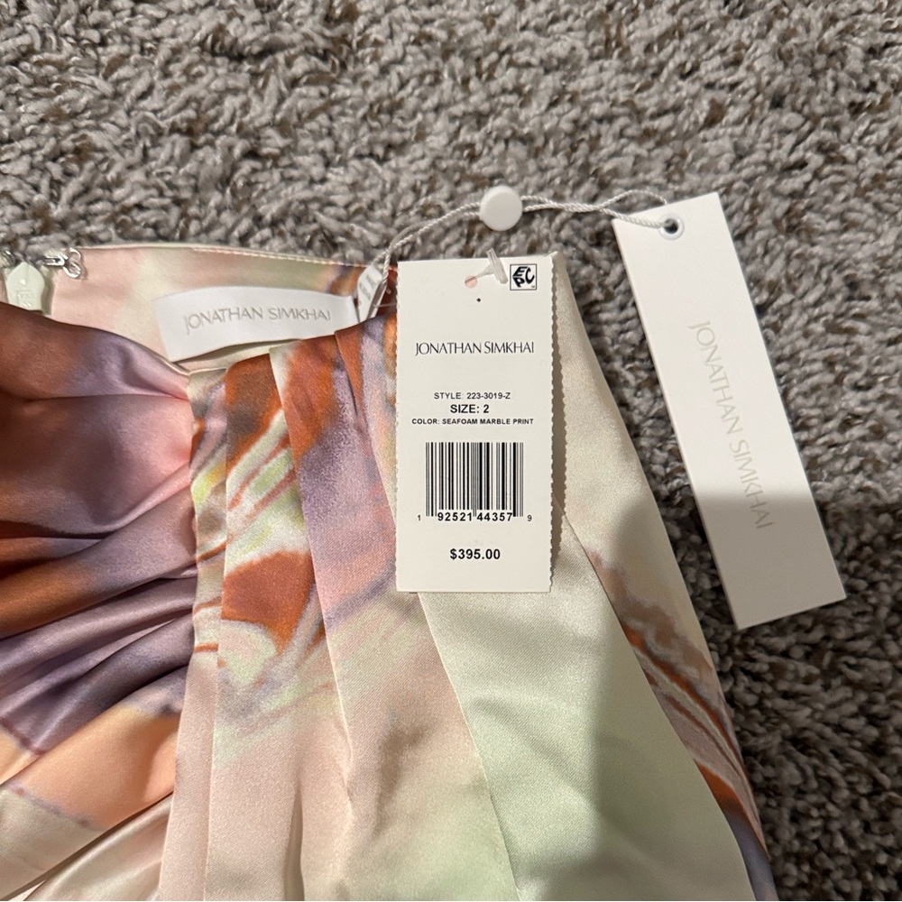 Jonathan Simkhai Mae Draped Mini Skirt SEAFOAM MARBLE PRINT Size 2 - Picture 2 of 5
